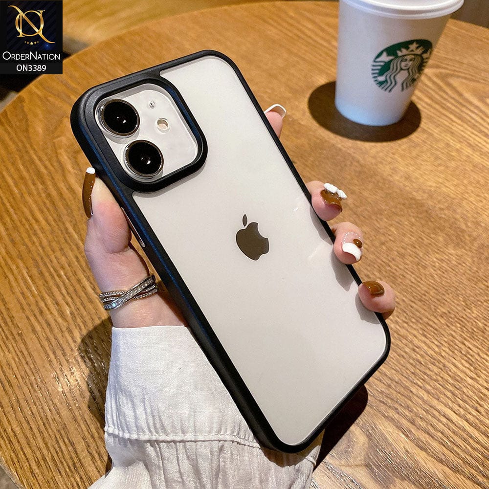 iPhone 12 Cover - Black - Pearl Series Soft Color Border Anti-Fall Back Shell Protective Transparent Case