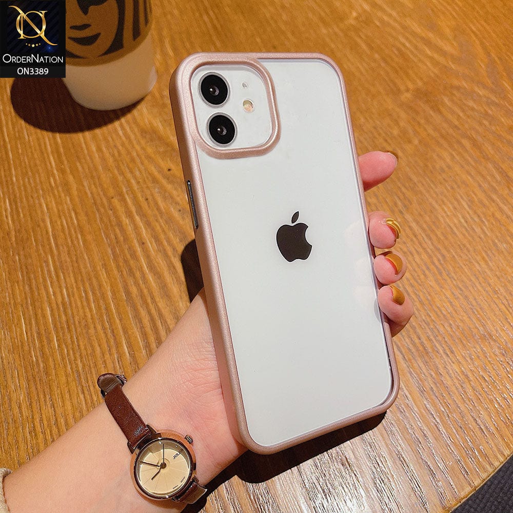 iPhone 12 Cover - Rose Gold  - Pearl Series Soft Color Border Anti-Fall Back Shell Protective Transparent Case
