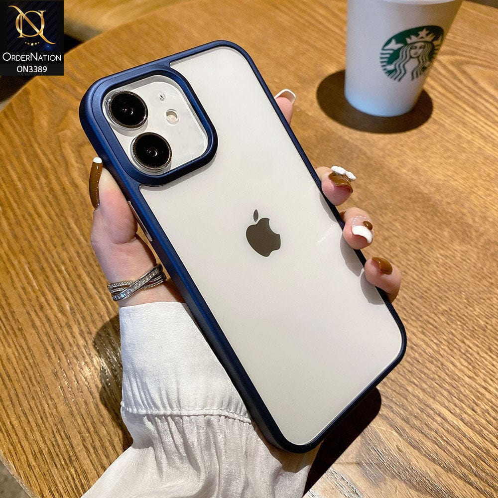 iPhone 12 Cover - Royal Blue - Pearl Series Soft Color Border Anti-Fall Back Shell Protective Transparent Case
