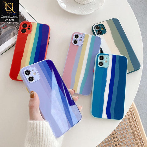 Oppo F19 Cover - Blue - New Infinity Rainbow Series Back tempered Glass Soft Borders Case With Camera Protection