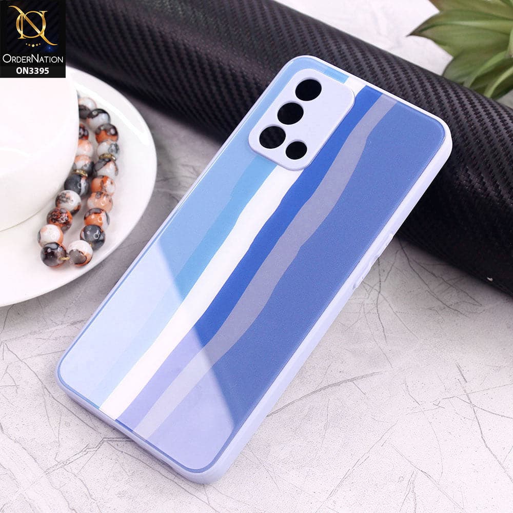 Oppo F19s Cover - Blue - New Infinity Rainbow Series Back tempered Glass Soft Borders Case With Camera Protection