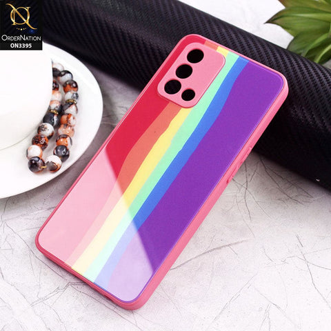 Oppo A95 4G Cover - Red - New Infinity Rainbow Series Back tempered Glass Soft Borders Case With Camera Protection