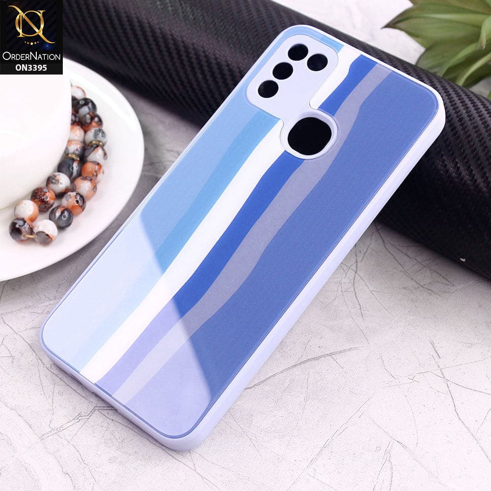 Infinix Hot 10 Play Cover - Blue - New Infinity Rainbow Series Back tempered Glass Soft Borders Case With Camera Protection