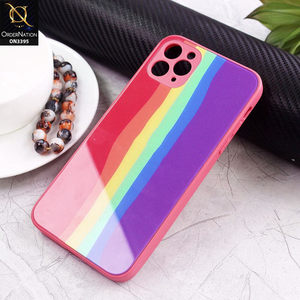 iPhone 11 Pro Max Cover - Red - New Infinity Rainbow Series Back tempered Glass Soft Borders Case With Camera Protection