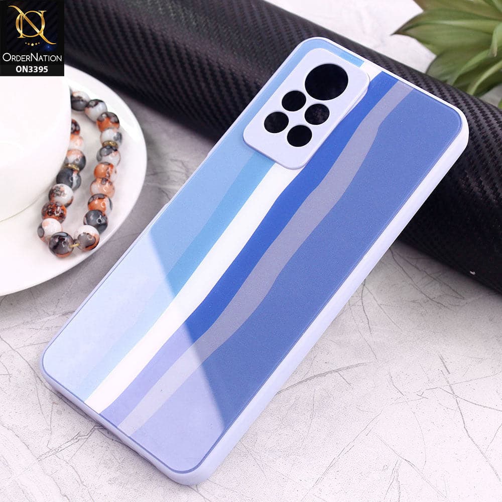 Infinix Note 11 Pro Cover - Blue - New Infinity Rainbow Series Back tempered Glass Soft Borders Case With Camera Protection