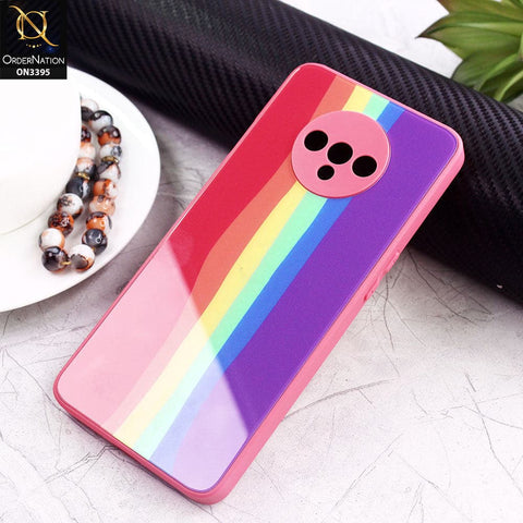 OnePlus 7T Cover - Red - New Infinity Rainbow Series Back tempered Glass Soft Borders Case With Camera Protection