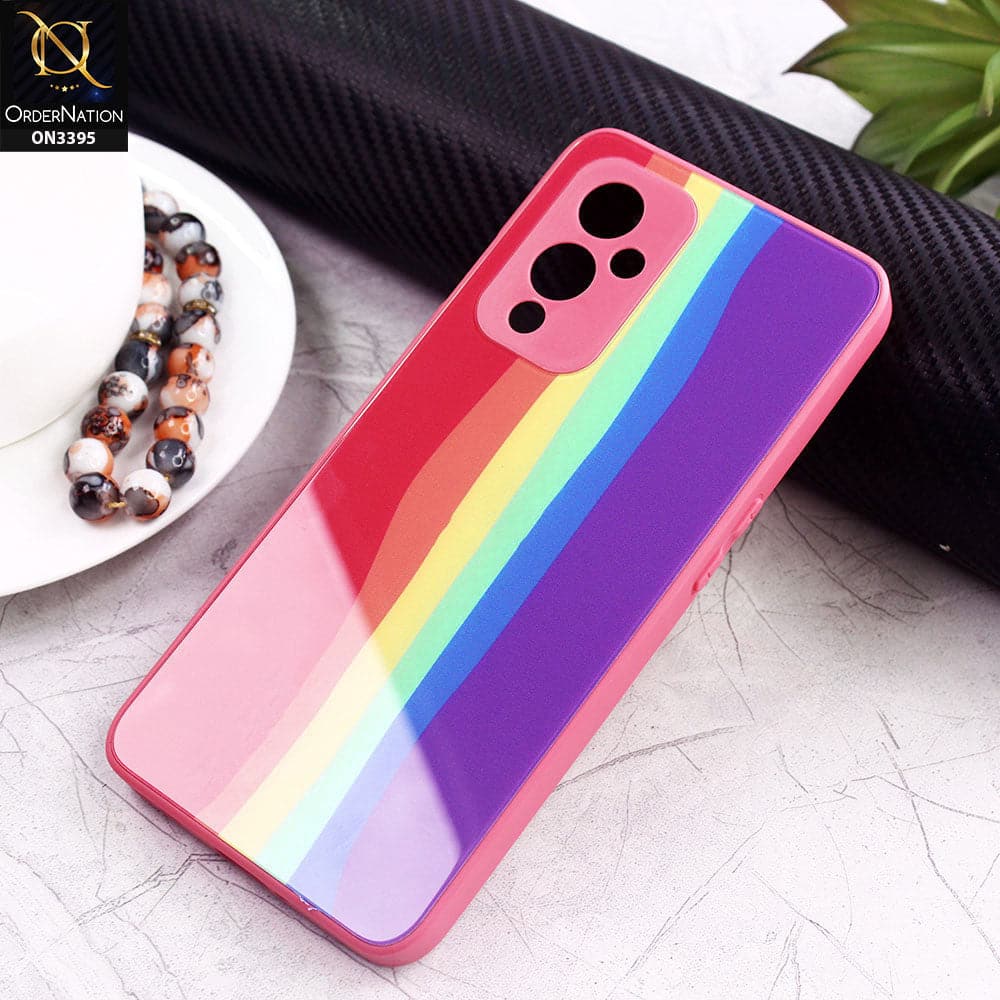 OnePlus 9 Cover - Red - New Infinity Rainbow Series Back tempered Glass Soft Borders Case With Camera Protection