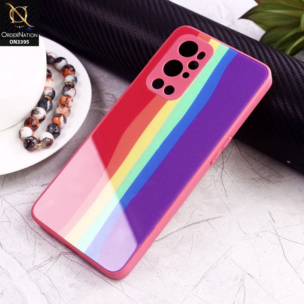 OnePlus 9 Pro Cover - Red - New Infinity Rainbow Series Back tempered Glass Soft Borders Case With Camera Protection