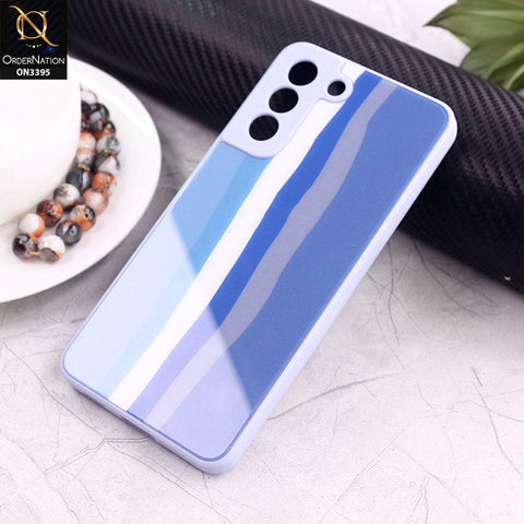 Samsung Galaxy S21 FE 5G Cover - Blue - New Infinity Rainbow Series Back tempered Glass Soft Borders Case With Camera Protection