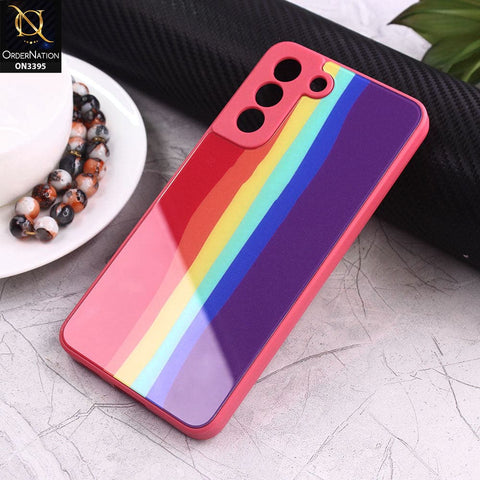 Samsung Galaxy S21 FE 5G Cover - Red - New Infinity Rainbow Series Back tempered Glass Soft Borders Case With Camera Protection