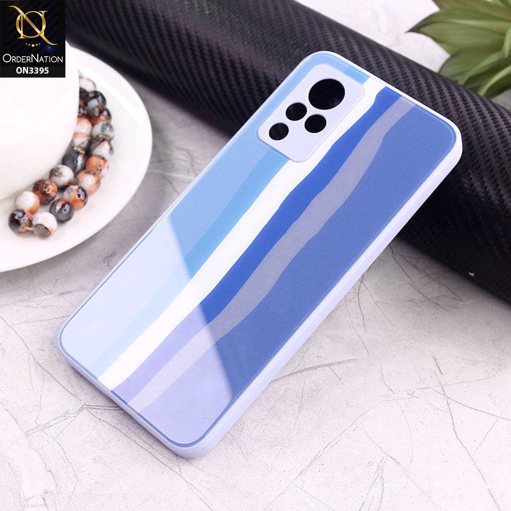 Vivo V21 Cover - Blue - New Infinity Rainbow Series Back tempered Glass Soft Borders Case With Camera Protection