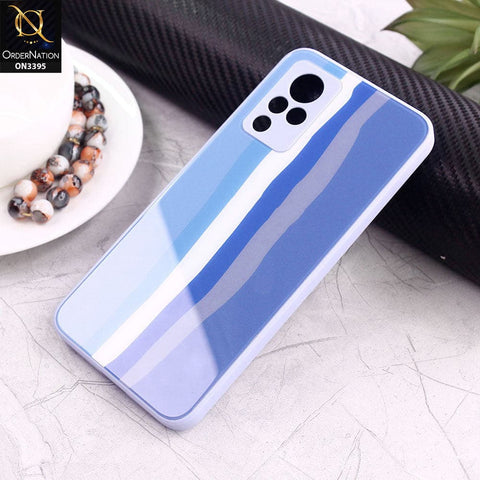 Vivo V21 Cover - Blue - New Infinity Rainbow Series Back tempered Glass Soft Borders Case With Camera Protection