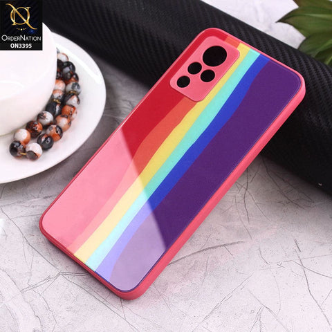 Vivo V21 Cover - Red - New Infinity Rainbow Series Back tempered Glass Soft Borders Case With Camera Protection