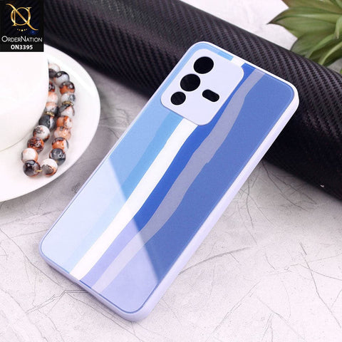 Vivo V23 5G Cover - Blue - New Infinity Rainbow Series Back tempered Glass Soft Borders Case With Camera Protection