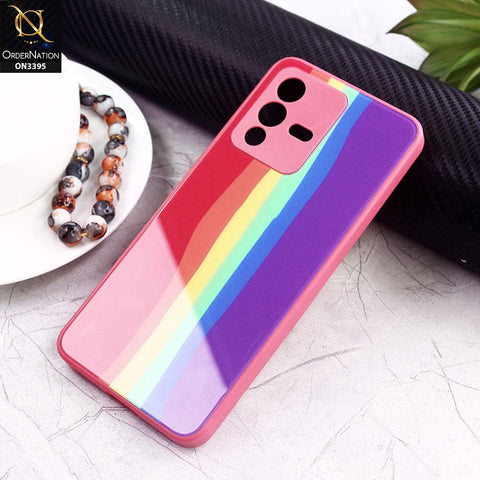 Vivo S12 Cover - Red - New Infinity Rainbow Series Back tempered Glass Soft Borders Case With Camera Protection