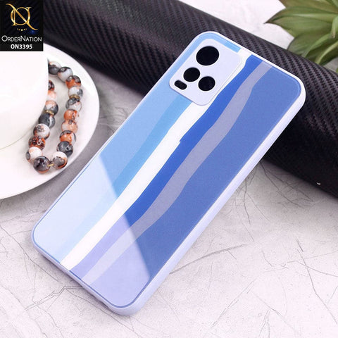 Vivo Y21 Cover - Blue - New Infinity Rainbow Series Back tempered Glass Soft Borders Case With Camera Protection