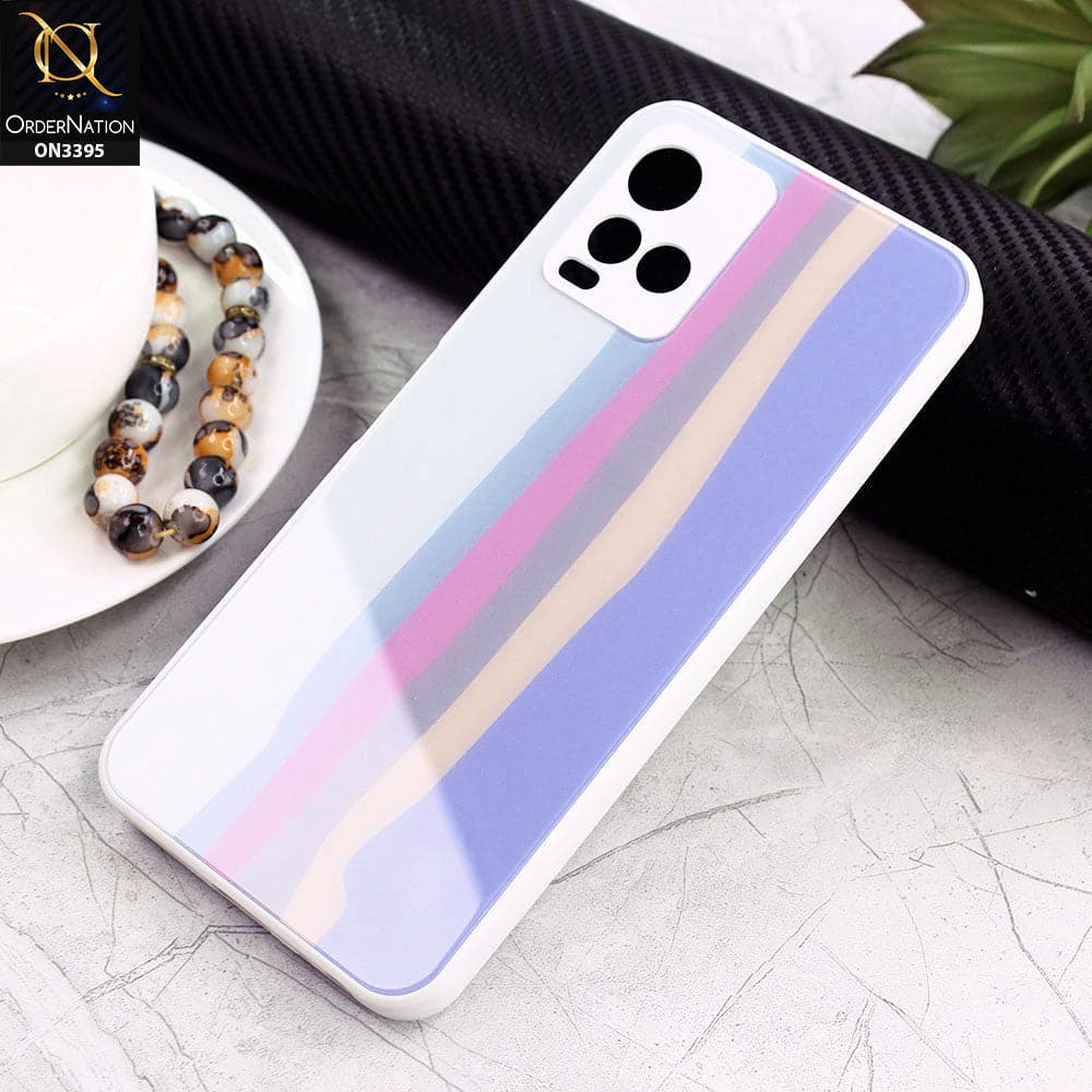 Vivo Y21e Cover - Gray - New Infinity Rainbow Series Back tempered Glass Soft Borders Case With Camera Protection