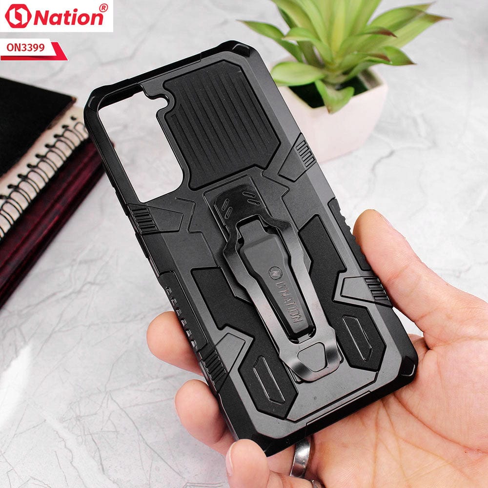 Samsung Galaxy S21 FE 5G Cover - Black - O Nation Hybrid Series Ultra Protection Pocket Grip Kick Stand  Soft Case