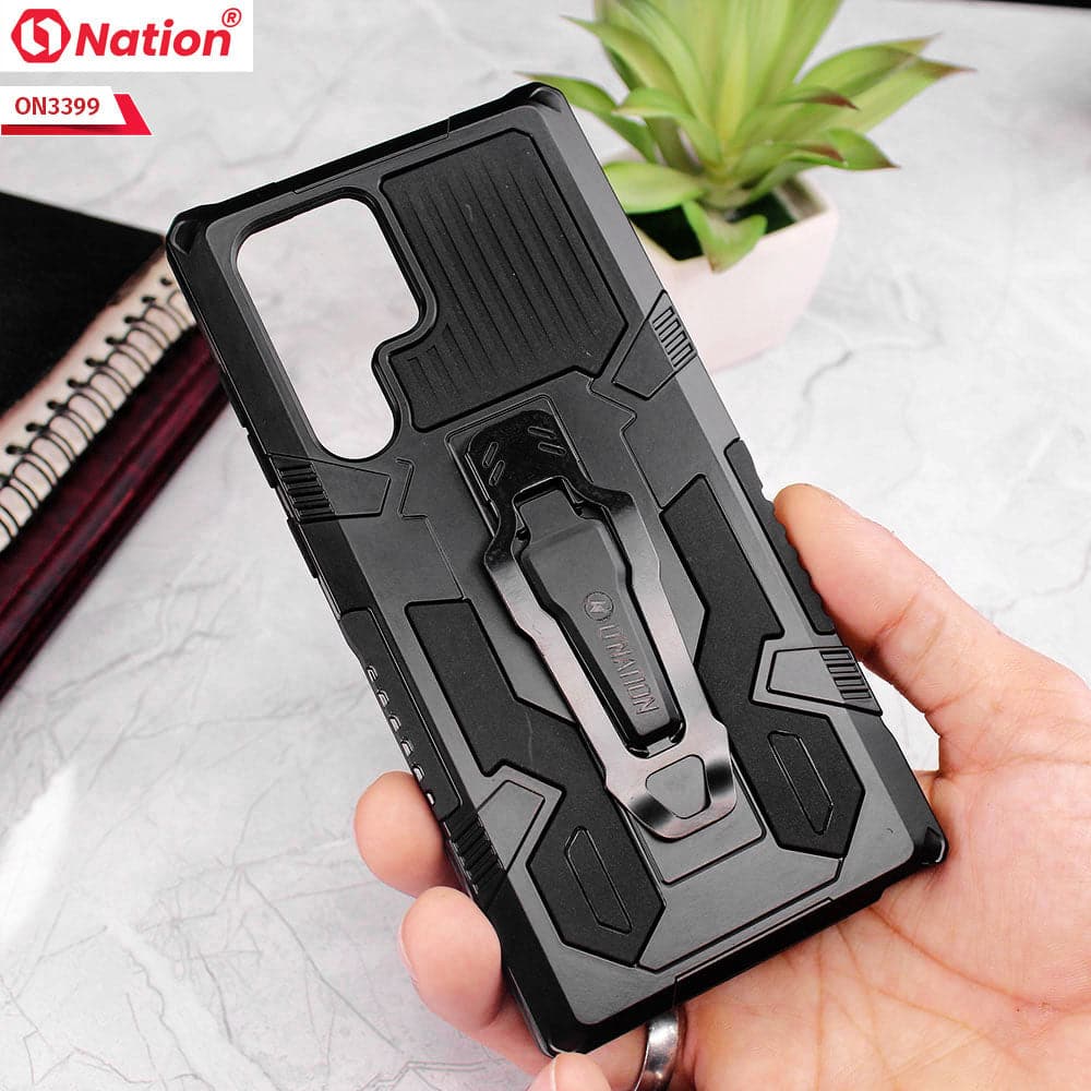 Samsung Galaxy S22 Ultra 5G Cover - Black - O Nation Hybrid Series Ultra Protection Pocket Grip Kick Stand  Soft Case