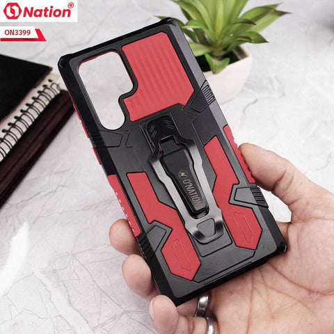 Samsung Galaxy S22 Ultra 5G Cover - Red - O Nation Hybrid Series Ultra Protection Pocket Grip Kick Stand  Soft Case