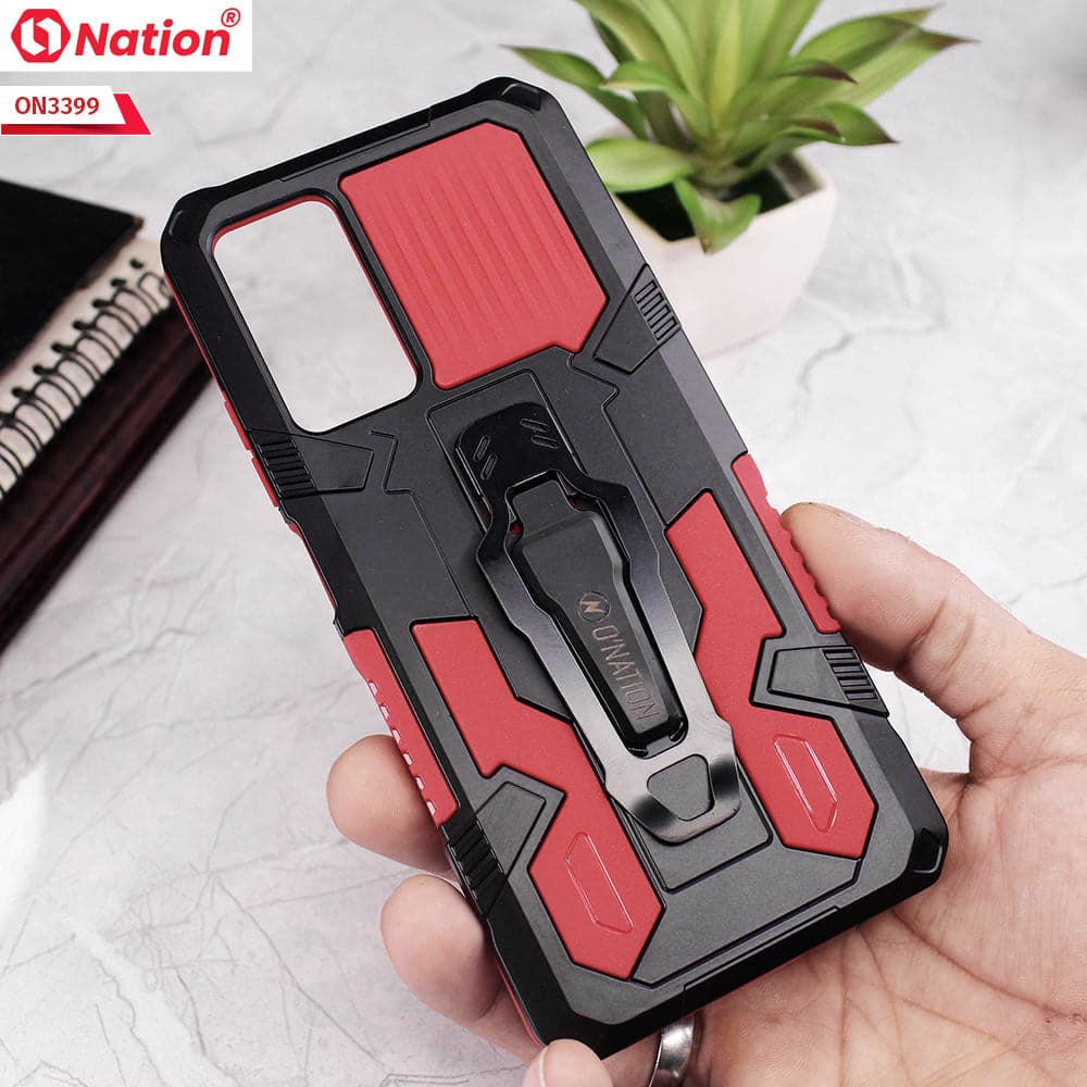 Vivo V23e Cover - Red - O Nation Hybrid Series Ultra Protection Pocket Grip Kick Stand  Soft Case