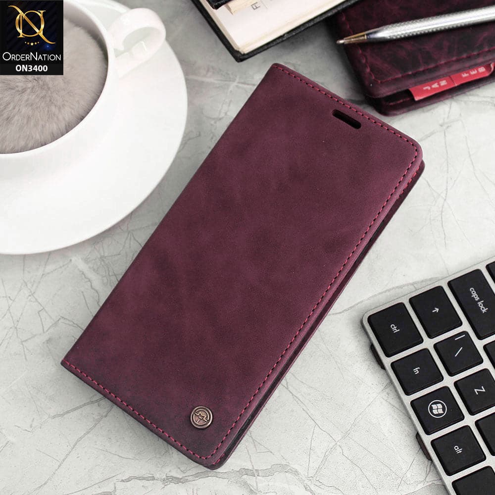 Xiaomi Redmi Note 11 Pro Cover - Maroon - Caseme Luxury Retro Magnetic Flip Wallet Leather Soft Case