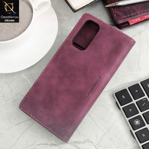 Xiaomi Redmi Note 11 Cover - Maroon - Caseme Luxury Retro Magnetic Flip Wallet Leather Soft Case