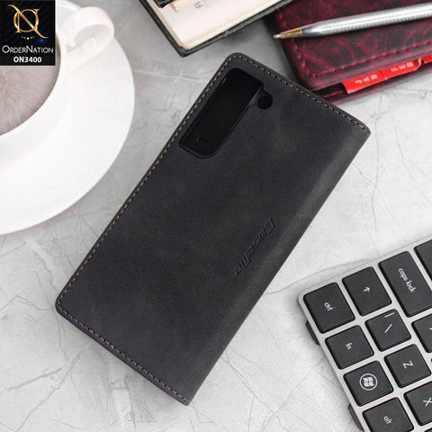 Samsung Galaxy S22 Plus 5G Cover - Black - Caseme Luxury Retro Magnetic Flip Wallet Leather Soft Case
