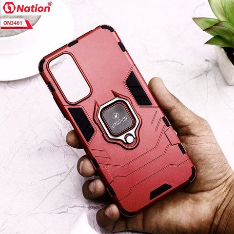 Xiaomi Redmi Note 11 Cover - Red - Onation Hybrid Series 360 Rotating Ring Holder Shock Proof Protective Soft Case