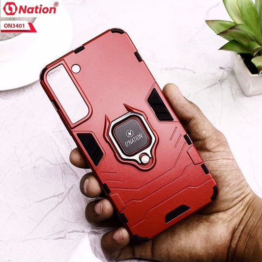 Samsung Galaxy S22 5G Cover - Red - Onation Hybrid Series 360 Rotating Ring Holder Shock Proof Protective Soft Case