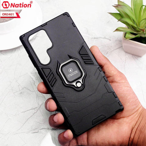 Samsung Galaxy S22 Ultra 5G Cover - Black - Onation Hybrid Series 360 Rotating Ring Holder Shock Proof Protective Soft Case