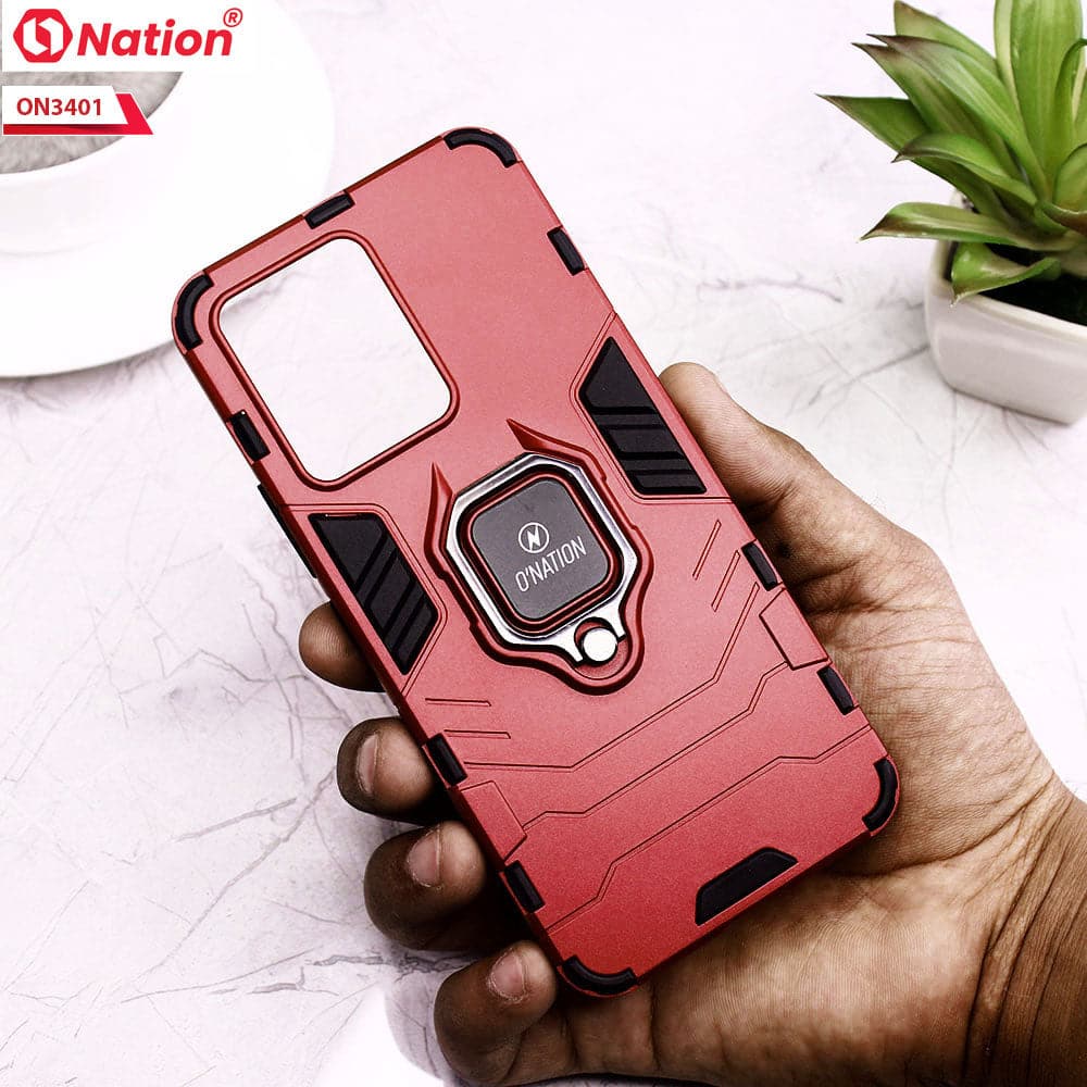 Vivo V23 5G Cover - Red - Onation Hybrid Series 360 Rotating Ring Holder Shock Proof Protective Soft Case
