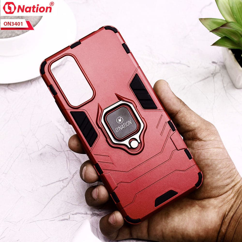 vivo S10e Cover - Red - Onation Hybrid Series 360 Rotating Ring Holder Shock Proof Protective Soft Case