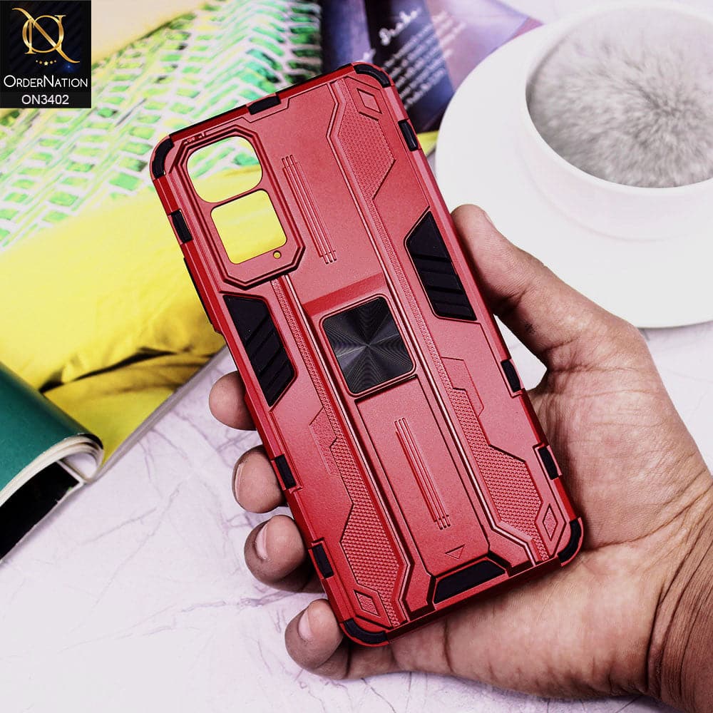 Xiaomi Redmi Note 11 Cover - Red - O Nation Hybrid Series Soft Borders Semi Hard Back Shock Proof Camera Protection Kick Stand Case