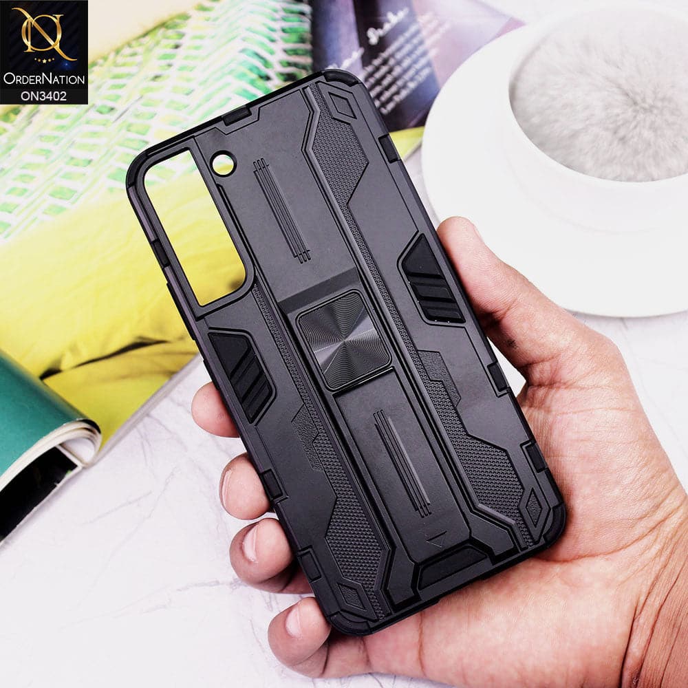 Samsung Galaxy S22 5G Cover - Black - O Nation Hybrid Series Soft Borders Semi Hard Back Shock Proof Camera Protection Kick Stand Case
