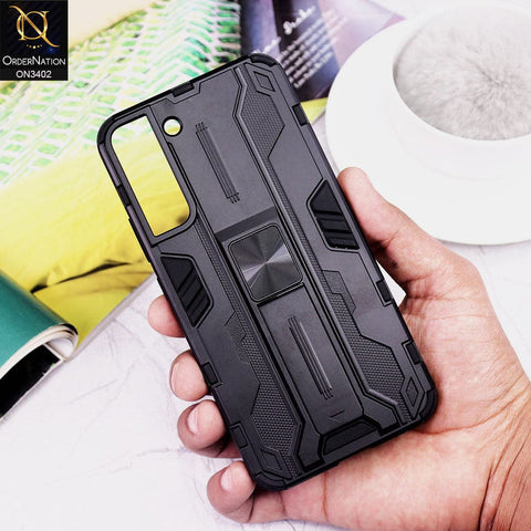 Samsung Galaxy S22 5G Cover - Black - O Nation Hybrid Series Soft Borders Semi Hard Back Shock Proof Camera Protection Kick Stand Case