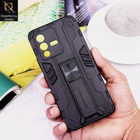 Vivo V23 5G Cover - Black - O Nation Hybrid Series Soft Borders Semi Hard Back Shock Proof Camera Protection Kick Stand Case