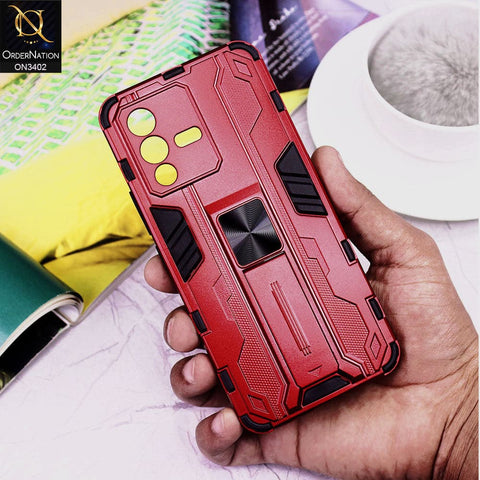 vivo S12 Pro Cover - Red - O Nation Hybrid Series Soft Borders Semi Hard Back Shock Proof Camera Protection Kick Stand Case