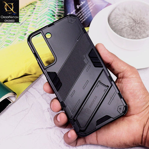 Samsung Galaxy S22 5G Cover - Black - O Nation Hybrid Series Soft Borders Semi Hard Back Shock Proof Bumper Kick Stand Case with Camera Protection