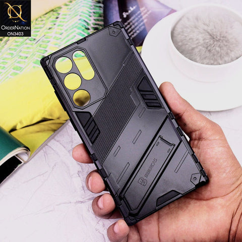 Samsung Galaxy S22 Ultra 5G Cover - Black - O Nation Hybrid Series Soft Borders Semi Hard Back Shock Proof Bumper Kick Stand Case with Camera Protection