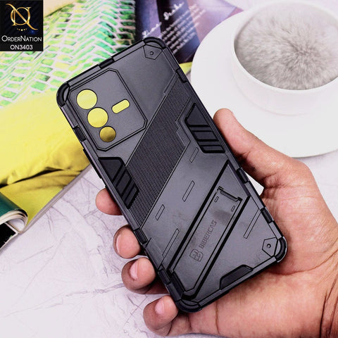 Vivo V23 5G Cover - Black - O Nation Hybrid Series Soft Borders Semi Hard Back Shock Proof Bumper Kick Stand Case with Camera Protection