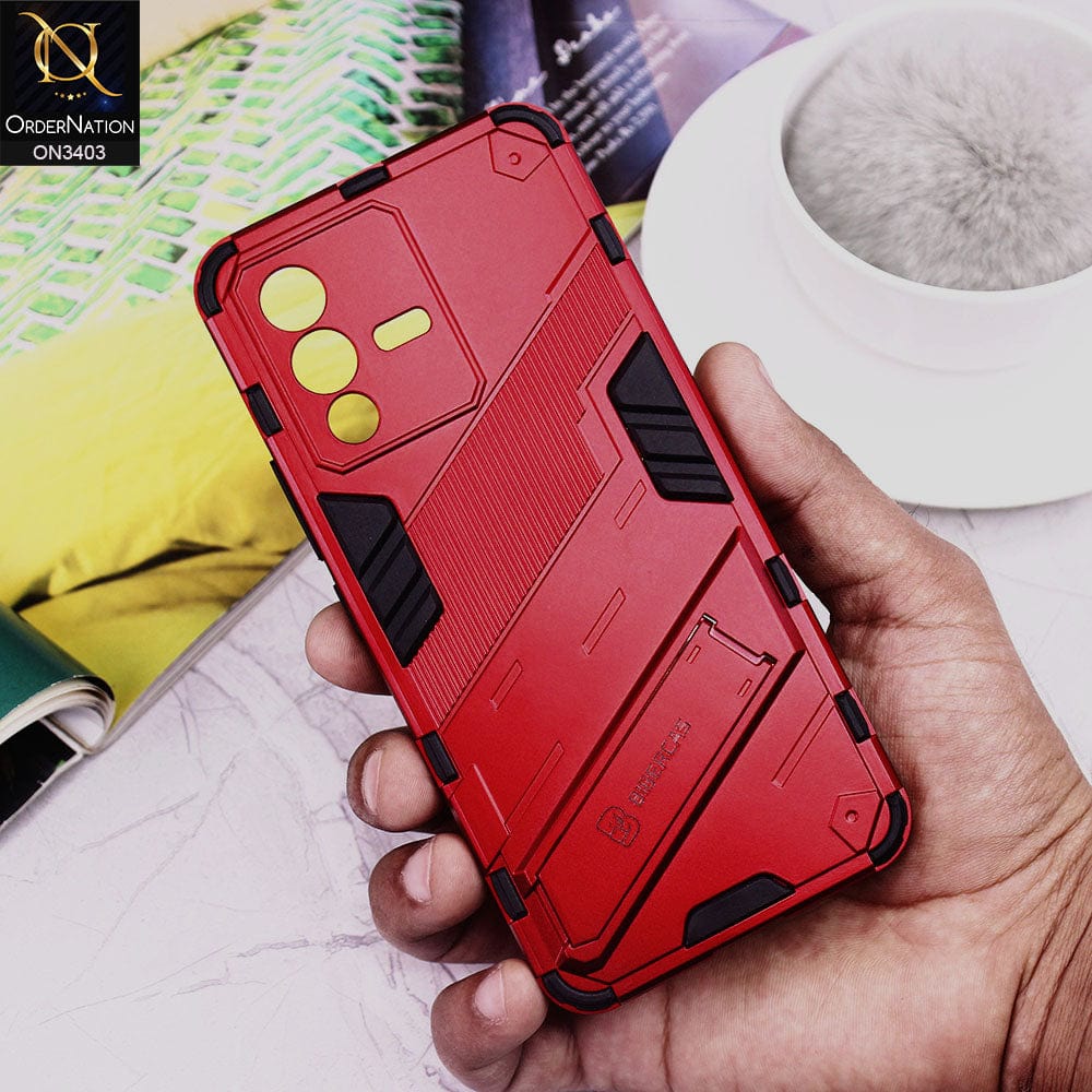 vivo S12 Pro Cover - Red - O Nation Hybrid Series Soft Borders Semi Hard Back Shock Proof Bumper Kick Stand Case with Camera Protection