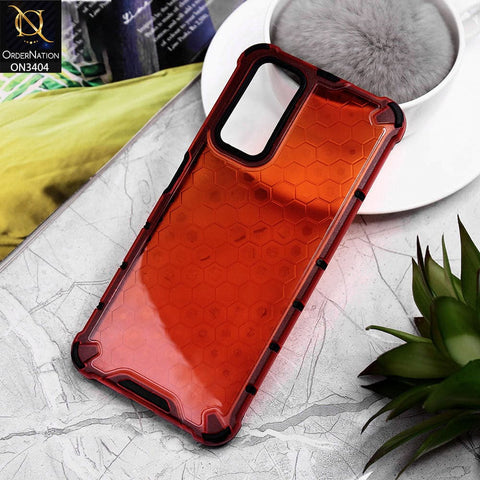 Xiaomi Redmi Note 11S Cover - Red - Onation Hybrid Series Soft Borders Hive Shell Semi Transparent Back TPU Protective Case