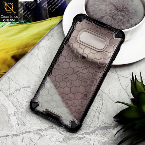 Samsung Galaxy S10e Cover - Black - Onation Hybrid Series Soft Borders Hive Shell Semi Transparent Back TPU Protective Case