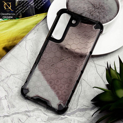 Samsung Galaxy S22 5G Cover - Black - Onation Hybrid Series Soft Borders Hive Shell Semi Transparent Back TPU Protective Case