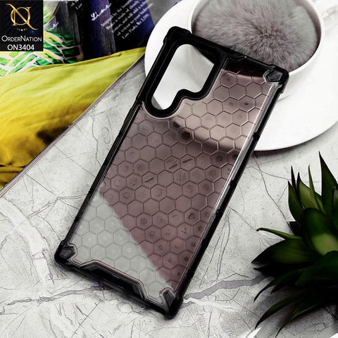 Samsung Galaxy S22 Ultra 5G Cover - Black - Onation Hybrid Series Soft Borders Hive Shell Semi Transparent Back TPU Protective Case