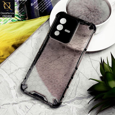 Vivo S12 Cover - Black - Onation Hybrid Series Soft Borders Hive Shell Semi Transparent Back TPU Protective Case