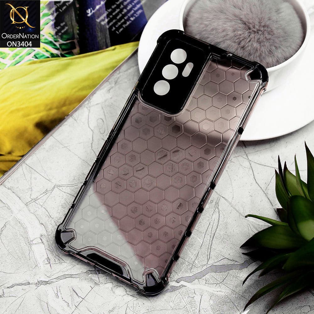 Vivo V23e Cover - Black - Onation Hybrid Series Soft Borders Hive Shell Semi Transparent Back TPU Protective Case
