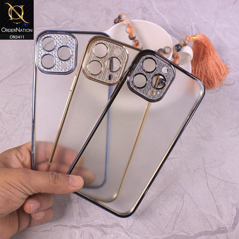 iPhone 13 Pro Max Cover - Golden - Electroplated Borders Glitter Camera Lens Protection Soft J-Case