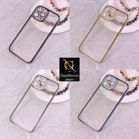 iPhone 13 Pro Max Cover - Black - Electroplated Borders Glitter Camera Lens Protection Soft J-Case